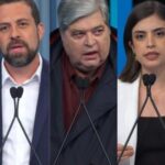 Ricardo Nunes, Guilherme Boulos, José Luiz Datena, Tabata Amaral e Pablo Marçal em debate da Globo