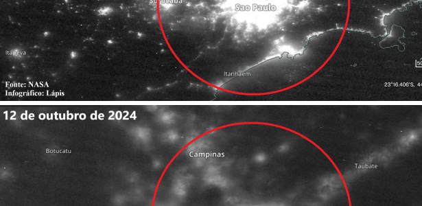 Imagens de satélite mostram São Paulo antes e depois de apagão