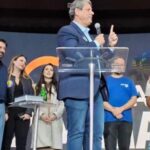 Tarcísio, governador de São Paulo, fala na Renascer Arena, em São Paulo