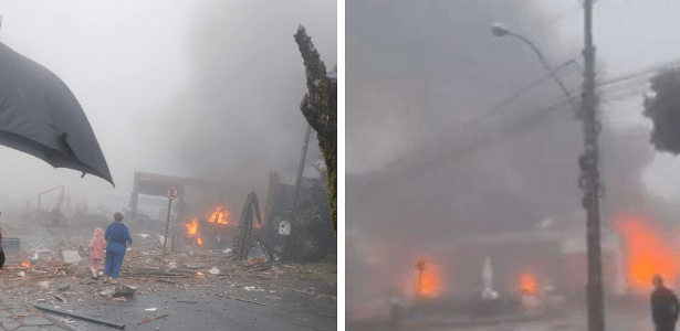 Imagens mostram incêncio após a queda do avião em Gramado