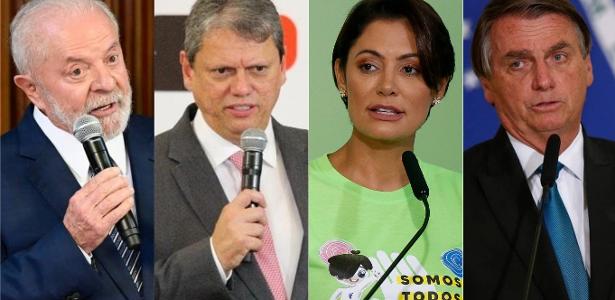 O presidente Lula, o governador de São Paulo, Tarcísio de Freitas, a ex-primeira-dama Michelle Bolsonaro e o ex-presidente Jair Bolsonaro