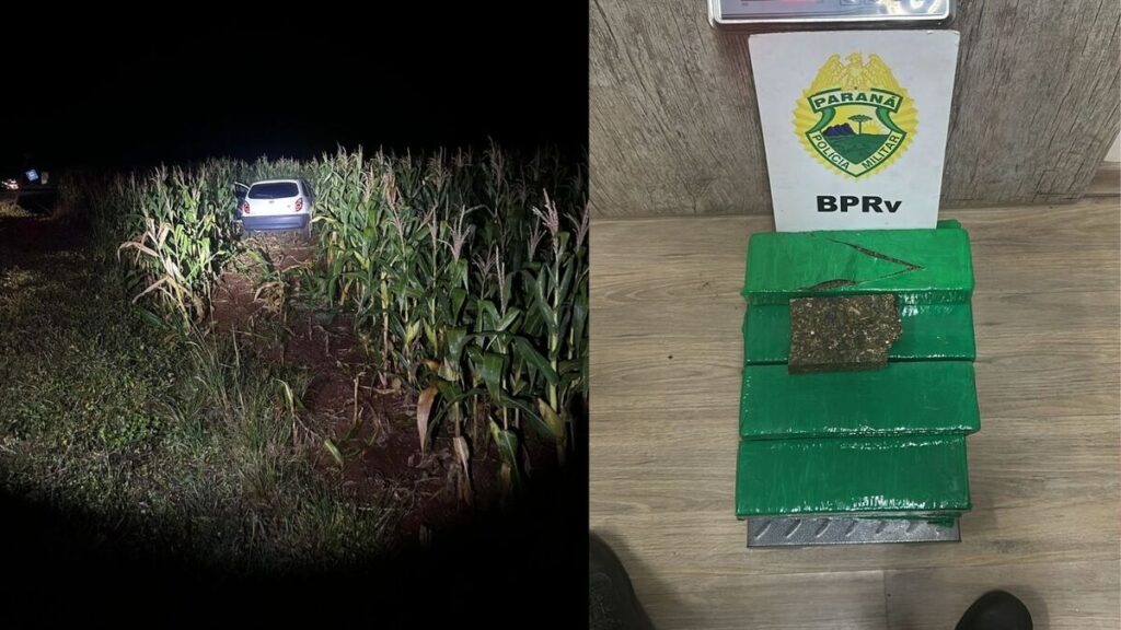 Carro com maconha invade plantação durante perseguição na PR-170