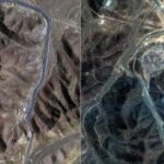 Complexo da Usina Nuclear de Fordow, no Irã, em 20 de junho (à esquerda), antes do ataque dos EUA, e em 22 de junho, após ataque. Análise das duas imagens em comparação com registros anteriores, de 2009, revelam que americanos atingiram dutos de ventilação