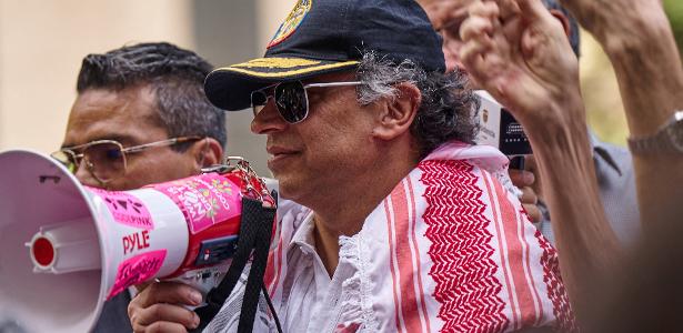 O presidente colombiano Gustavo Petro participou de um ato pró-Palestina em Nova York, nos Estados Unidos