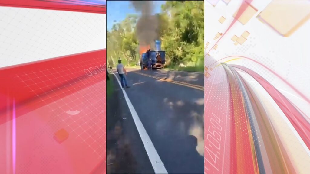 Caminhão boiadeiro é atingido por incêndio na PR-317; veja vídeo