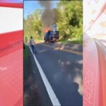 Caminhão boiadeiro é atingido por incêndio na PR-317; veja vídeo
