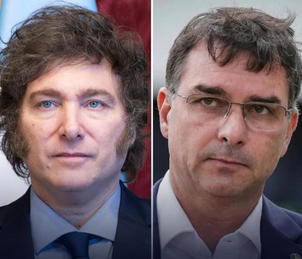 Milei demonstra apoio à pré-candidatura de Flávio Bolsonaro para 2026