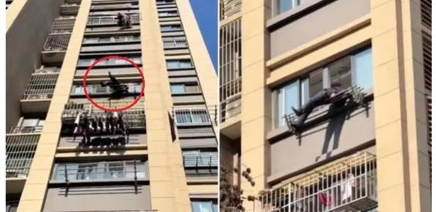 Idoso ficou preso em um varal no 7º andar e foi resgatado