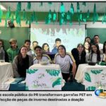 Estudantes em sala de aula do projeto que transforma PET em fios