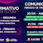 Confira o que abre e o que fecha em Kaloré durante o feriado de 21 de abril