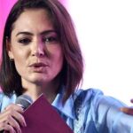 A ex-primeira-dama do Brasil, Michelle Bolsonaro, discursa durante o Encontro Nacional de Mandatos do Partido Liberal Mulher, em Brasília, em 6 de junho de 2025