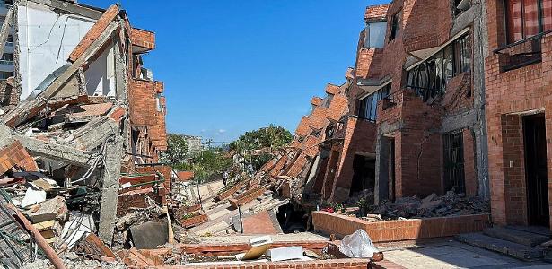 Imóveis danificados em Cali, na Colômbia, após terremoto