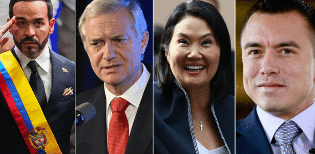 Alguns líderes de esquerda da América do Sul: Abelardo de La Espriella, José Antonio Kast, Keiko Fujimori e Daniel Noboa