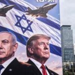 26.out.2026 Cartaz de campanha retrata o primeiro-ministro Benjamin Netanyahu, do partido Likud, e o presidente dos EUA, Donald Trump, em Tel Aviv