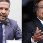 O deputado André Janones (Redde-MG), à esq., e o ex-presidente da Colômbia, Gustavo Petro, à dir.